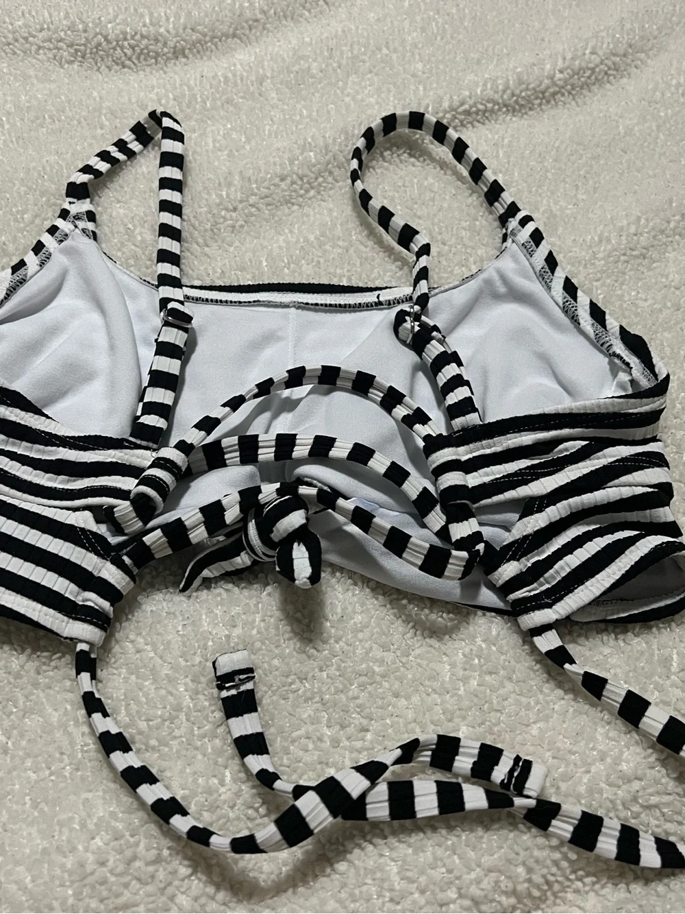 Xhilaration Black and White Striped Tie-Front Swim Top